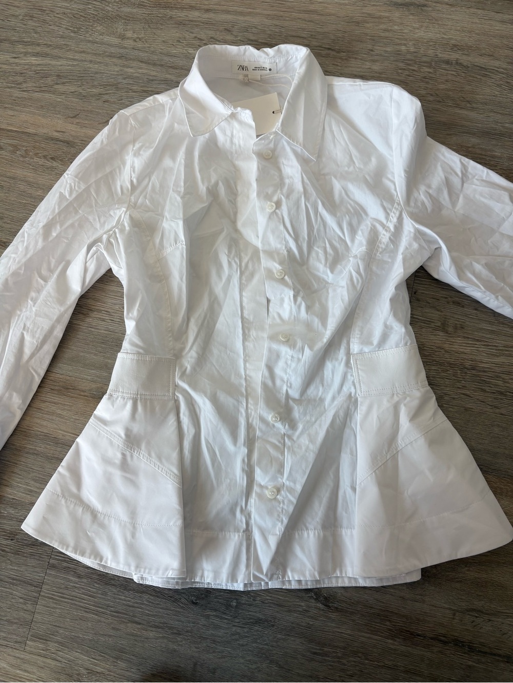NWT Zara White Peplum Button-Front Shirt S